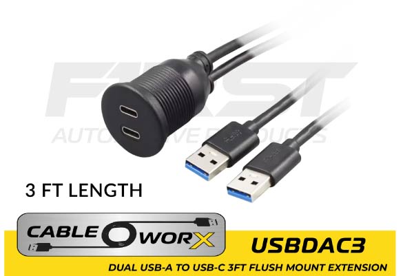  USBDAC3 / Dual USB-A 3.0 male to USB-C female flush mount 3ft extension