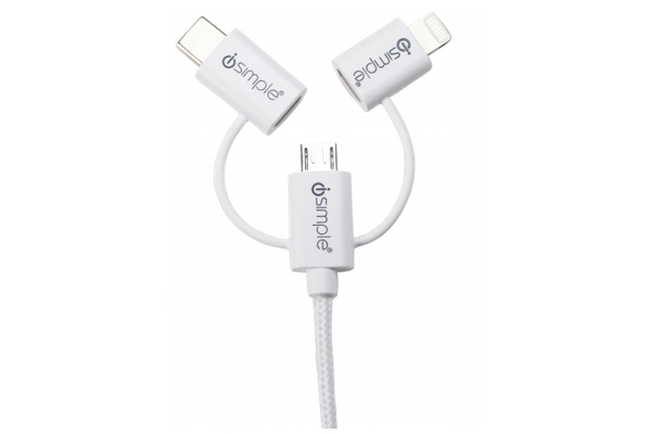  IS9406WH / 3-In-1 Charge and Synch Cable w/ Micro USB Lightning and USB C White Color