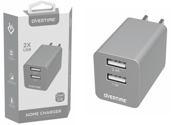  OTH2USB2ASL / DUAL PORT 2.4A USB HOME CHARGER, SILVER
